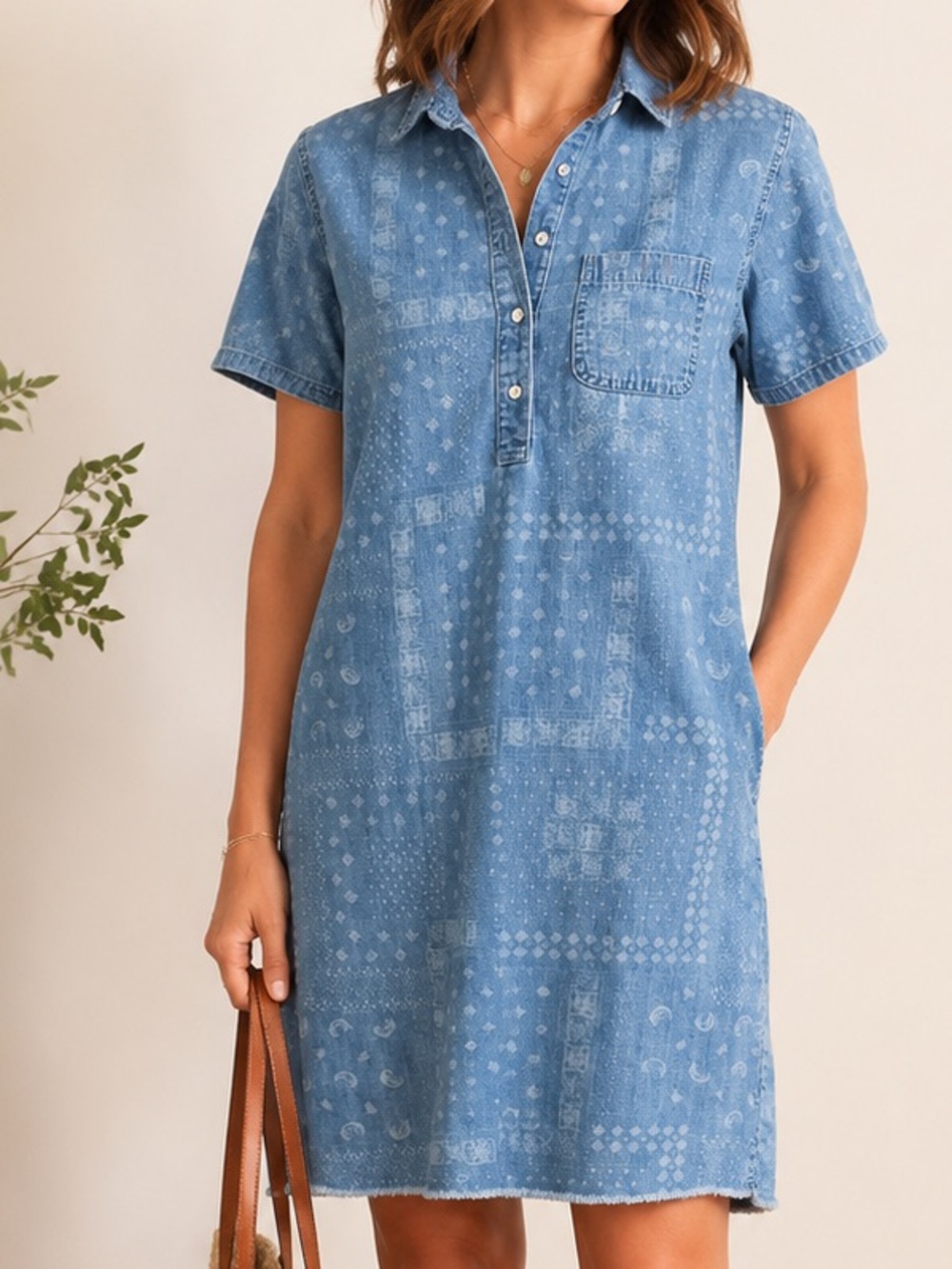 Gap 1969 Chambray Denim Shirt Dress Medium Tall Blue 100% Cotton bandana print